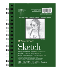 5.5 by 8.5 inch Strathmore 400 Series Recycled sketch pad, wire bound.